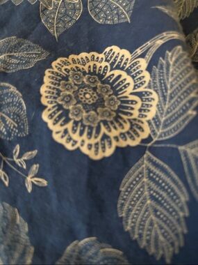 Polo by Ralph Lauren Navy Blue Floral Fitted Sheet with Cream Print Full Size